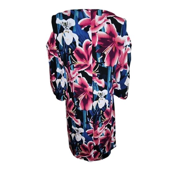 Connected Apparel Dress Womens Size 12 Blue Pink Floral Cold Shoulder Tropical - Picture 3 of 6
